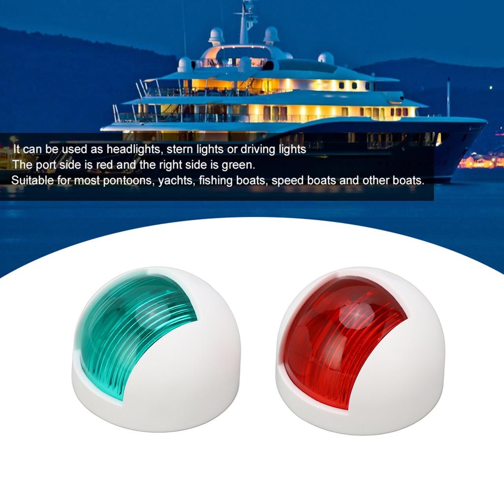 Par av Rundede Vanntette Sidelys Signallampe Rød + Grønn LED Navigasjonsvarsellys 12V