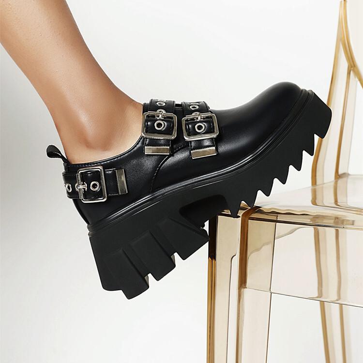 New street European and American large size British metal platform small leather shoes punk women's shoes