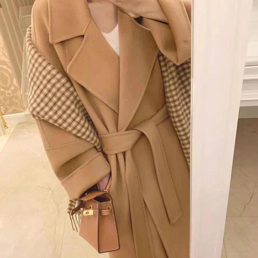 Cappotto in cashmere double face da donna, lungo, autunno e inverno, popolare nuovo cappotto in lana stile Hepburn