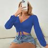 YYFS Women's Fashion Casual Spring Fall Solid Color Print Long Sleeve V-Neck Blouses & Shirts