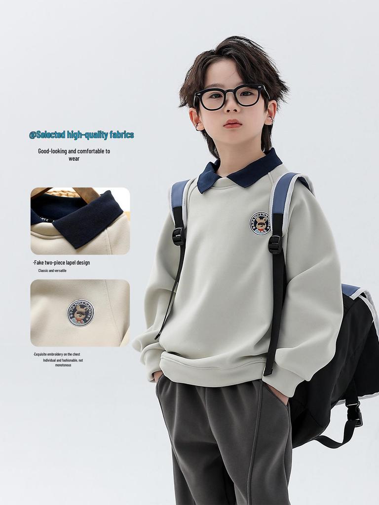 Jungen Hoodie mit Fleece-Futter - 2025 Herbst/Winter Warmes Oberteil für Kinder mit lockerem Revers, Mittlere/Große Größen, Trendiges Design
