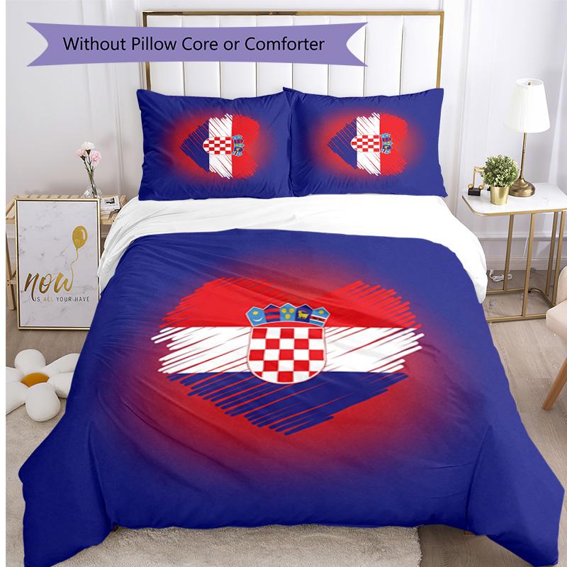Croatia Football Printed Bedding 3 Piece Set Cozy Breathable Bed Cover Set as Housewarming Holiday Gift