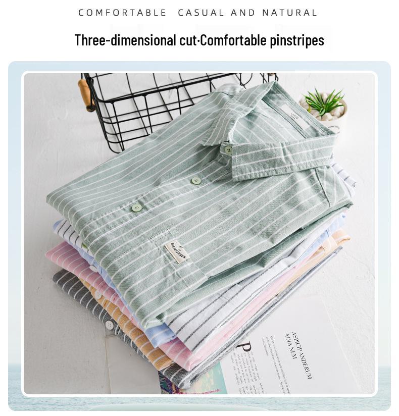 Men's Japanese Striped Cotton Shirt: High-End, Versatile, Long Sleeve for Spring