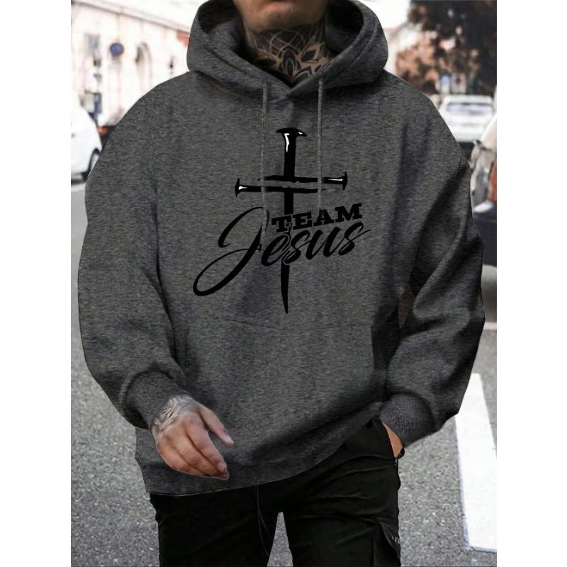 Team Jesus Letter Design Printing Men's Sweatshirt Fashion Warm Hooded Casual Pocket Hoodies Autumn Loose Streetwear