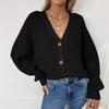 European & American Autumn/Winter Women's V-Neck Lantern Sleeve Button Knit Cardigan