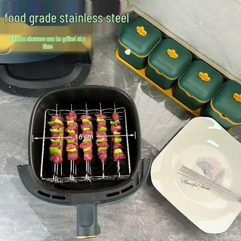 Stainless Steel 3-Layer Air Fryer Grill, Skewer, Roasting & Steaming Rack