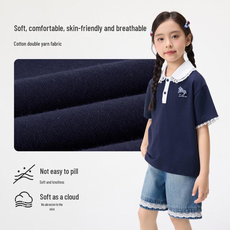 Girls' Embroidered Frill Collar Polo T-shirt