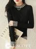 J-Scott Knit Top, Houndstooth Pattern, Mock Neck, Slim Fit, Monochrome, 1/4 Sleeves, Simple Black, JS104-BK-M (Limited Stock)