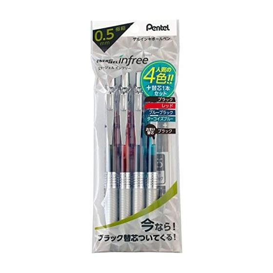 Pentel Ballpoint Pen Gel Ink Energel Infree 0.5mm XBLN75TL-4STA 4 Colors + Refill Bonus Set