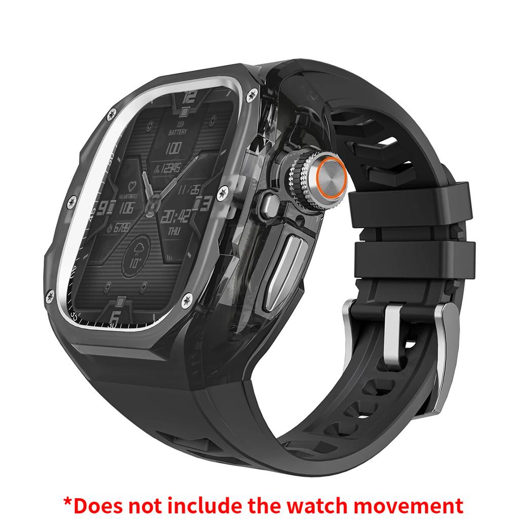 Prabangus modifikacijų rinkinys Apple watch Ultra 3/2/1 49mm Sportinis guminis dirželis+Dėklas Iwatch ultra 49mm Skaidrus Glacier dėklas Modifikavimo rinkinys
