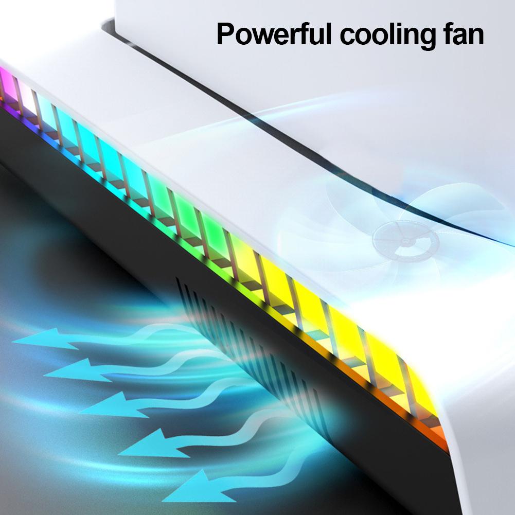 For PS5 Slim Stand Cooling Station With RGB Light Cooling Fan Dual Controllers Charger For PS5 Slim Console Digital&Disc Edition