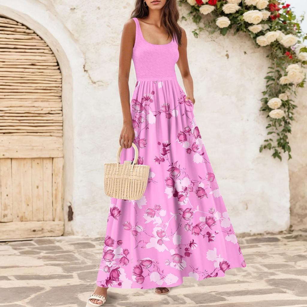 Flytende kjoler for damer Sommerkjoler for kvinner Uformelle lange kjoler Søte blomsterkjoler