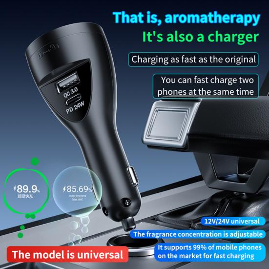 USB-C Car Charger Adapter with Aromatherapy Fast Charging Universal 2-in-1 Car Air Freshener Phone Charger Adapter