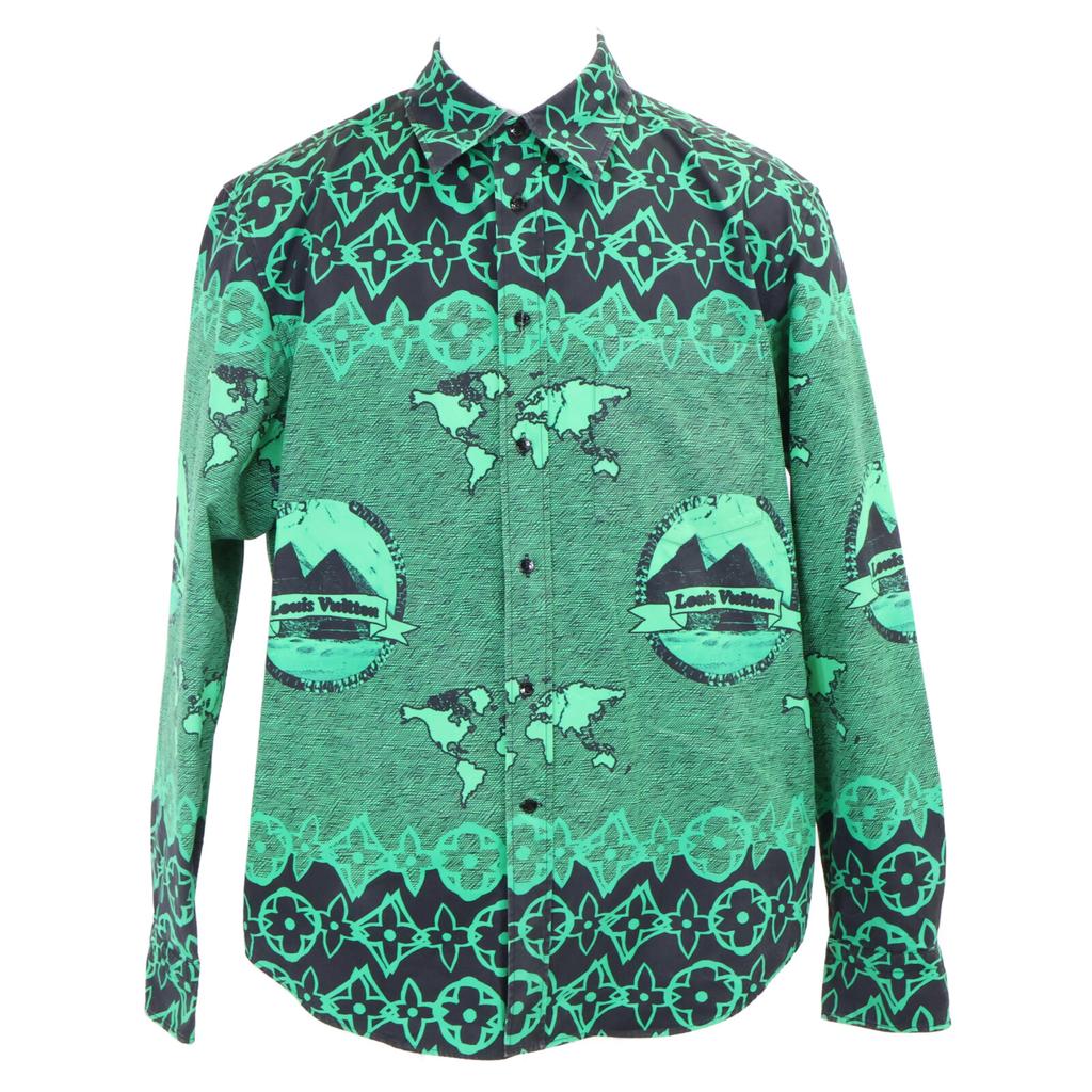 Louis Vuitton [Krajowo Autoryzowany] RM212 FS8 HLS77W LV Koszula z Długim Rękawem Oversize/ topy S Zielony x czarnyUżywany