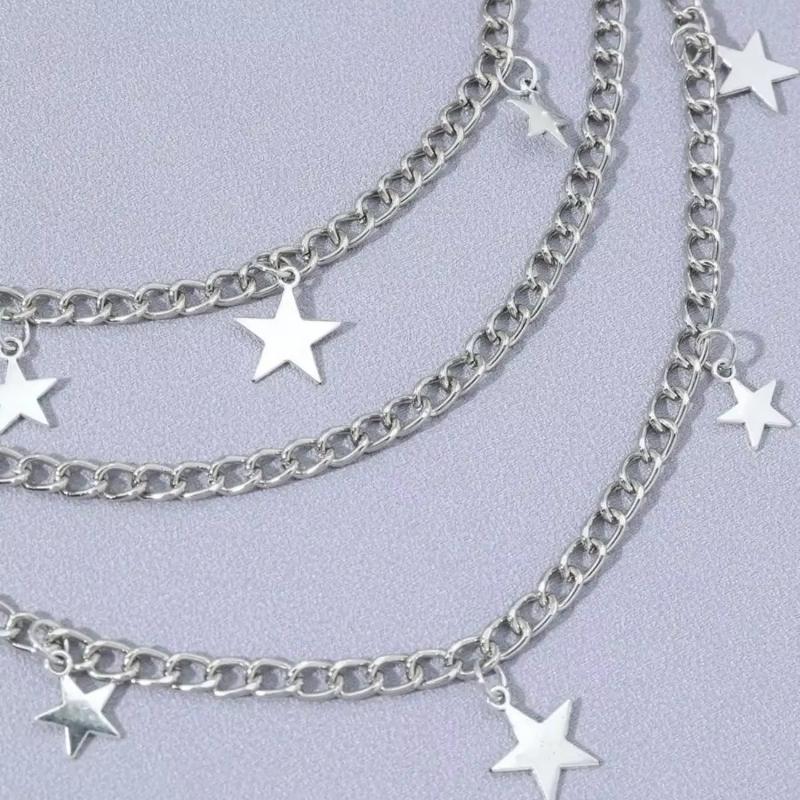 Herren Y2k Sternanhänger Layered Streetstyle Hose Jeans Kette Gürtel