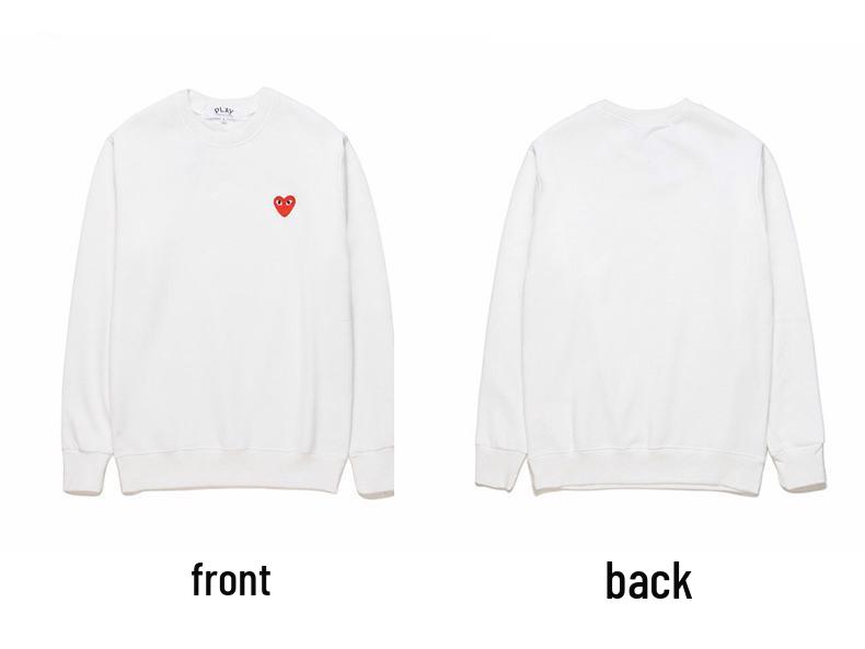 HEYPLAY Japanese Red Heart Fleece-Lined Sweatshirt: Unisex Round Neck Long Sleeve Pullover In Solid Color, Couple Style.