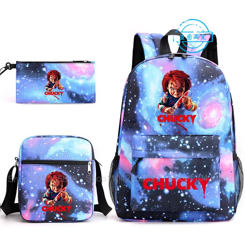 3 stuks Kinder Speel Chucky Rugzakken Studenten Tiener Schooltassen Jongens Meisjes Cadeau Schooltassen Etui Schoudertassen Reistas 12 inches