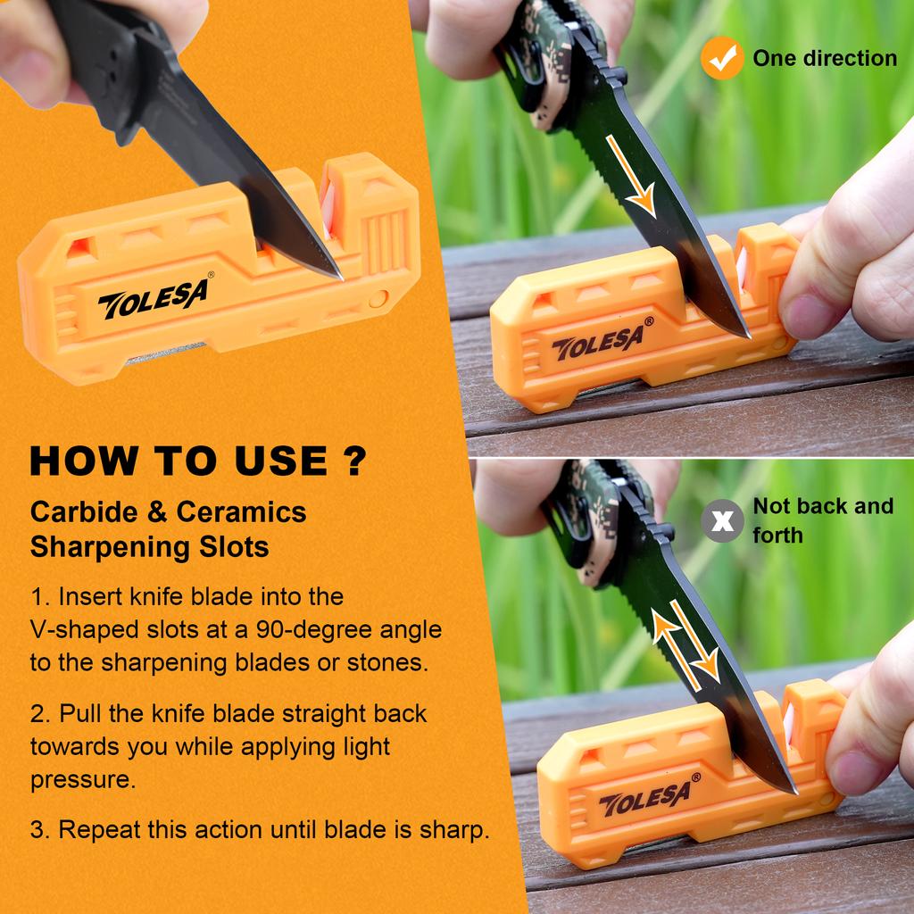 TOLESA 3 In 1 Mini Pocket Knife Sharpener with Diamond Sharpening Rod, Quickly Repair, Restore, Hone Straight and Serrated Blade