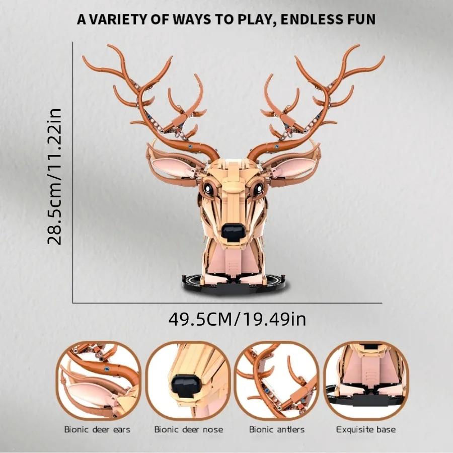 Wooden Deer Model Building Blocks MOC Creative Technical Assembly Bricks Nature Themed Desktop Decor Xmas Birthday Gift