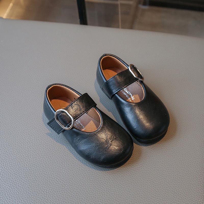 Autumn Little Girl Leather Shoes Shallow Retro New Kids Flat Shoes Causal Simple Children Ballet Shoes for Wedding Party