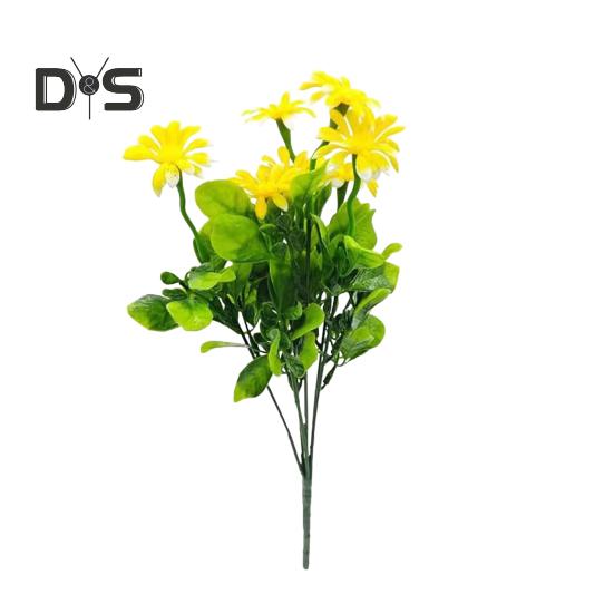 

Искусственный цветок с зелеными листьями, реалистичный пластиковый цветок, украшение для свадебной вечеринки, домашнего офиса, стола, искусственная цветочная ветка, украшение жёлтый