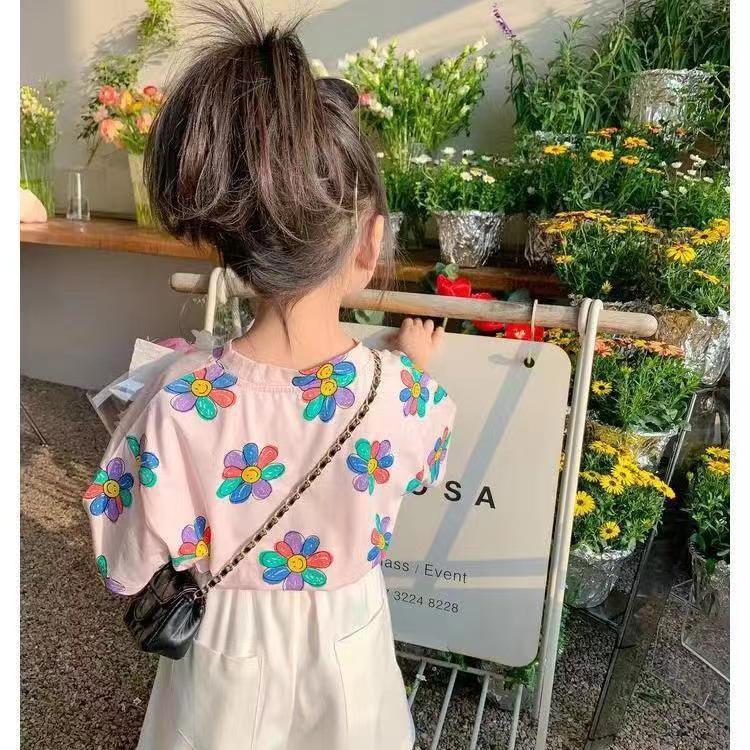 Girls Korean Short Sleeve T Shirt Summer Baby Casual Cotton Top for Toddlers