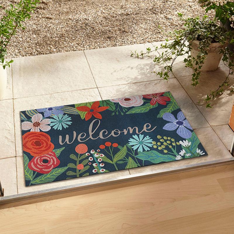 Welcome Floral Vintage Pattern Door Mat Colorful Decorative Non-slip Carpet Rug for Front Door Entryway Home Decoration Door Mat