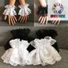Lolita Hand Sleeve Wrist Cuffs Ruffled Floral Black Lace Elastic Bracelet Elegant Ladies Short Lace Gloves Halloween