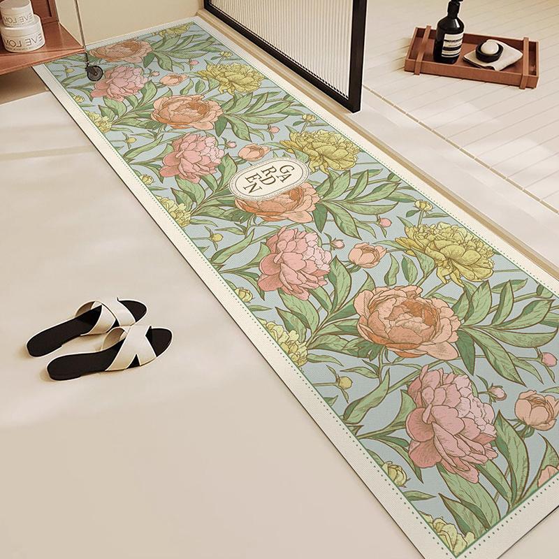 Rug for Bathroom Mat Absorbent Anti-slip Floor Mats Diatom Mud Toilet Shower Area Pink Carpet Plant Flowers Home Decoration Rugs