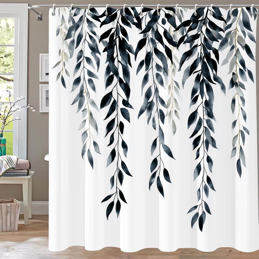 Beautiful Blue Flowers Shower Curtain, Bathroom Decorative Curtain, Printed Floral Polyester Home Curtain With Hooks
