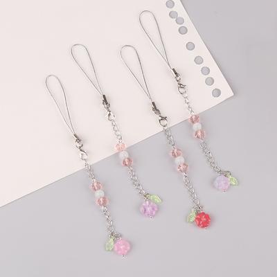 Chaîne de téléphone en perles faite à la main, teinture de trèfles à quatre feuilles, breloque pour téléphone portable, porte-clés coloré, pendentif, accessoire pour téléphone portable