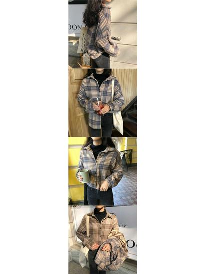 Damen Verdicktes Gebürstetes Karoshirt: Lockere Passform im koreanischen Stil, figurschmeichelnde Langarmbluse für Herbst und Frühling.