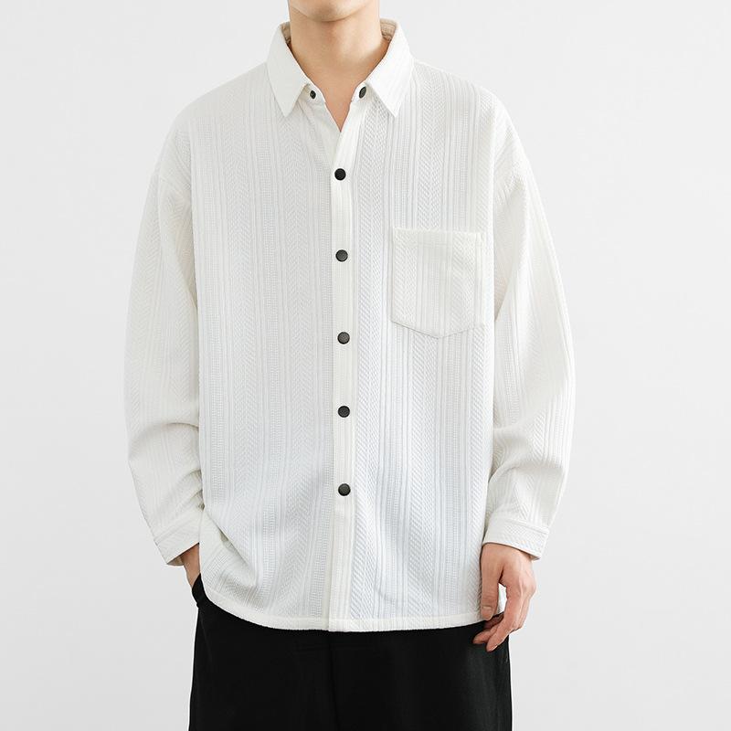 Jacket Autumn and Winter Jacquard Student Jacket Top Tooling Pocket Long Sleeve Shirt Men
