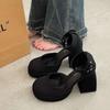 Small high-heeled thick-heeled Mary Jane shoes women's waterproof table hollow bag head sandals spring 2025 new pink