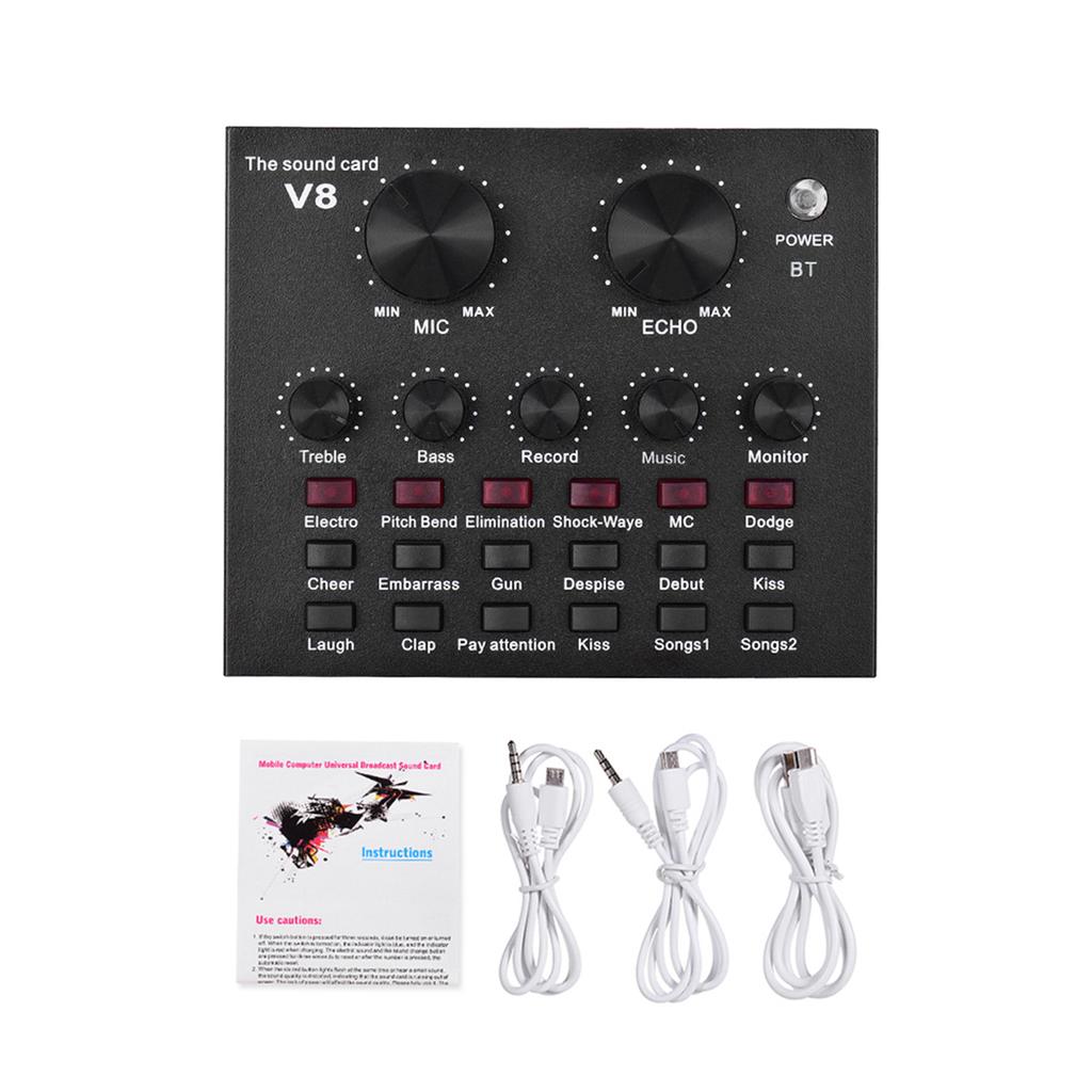 External Audio Mixing Sound Card USB Audio Interface with Multiple Sound Effects Built in Rechargeable Battery for