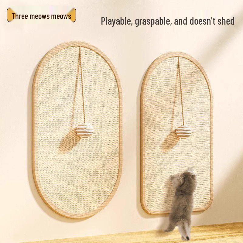 Extra-Large Sisal Wall-Mounted Cat Scratching Post - Wear-Resistant, No Flake, Protects Furniture, Includes Teaser Toy.