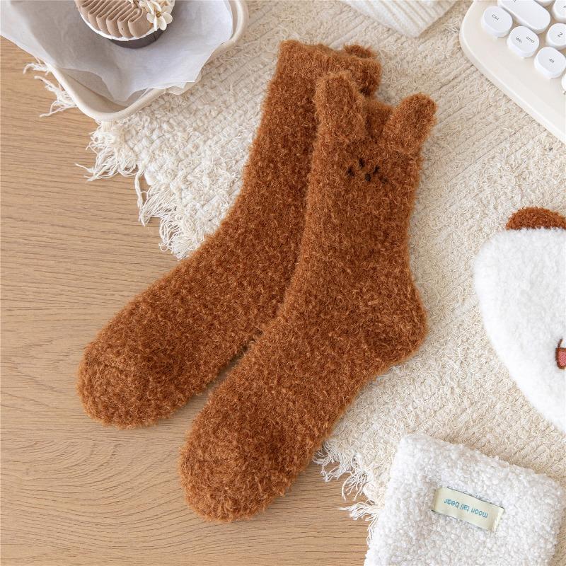 Autumn and Winter Plush Three-dimensional Animal Socks for Women, Cartoon Women's Medium Tube Socks, Thickened Warm Home Sleeping Socks