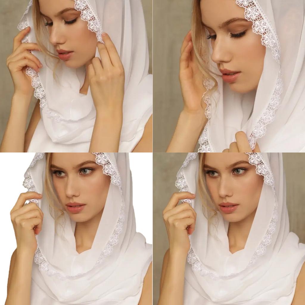 Delicate Lace Trim Veil for Ladies Summer Lightweight Veils Wedding Party Sunproof Anti-uv Scarf with Floral Pattern