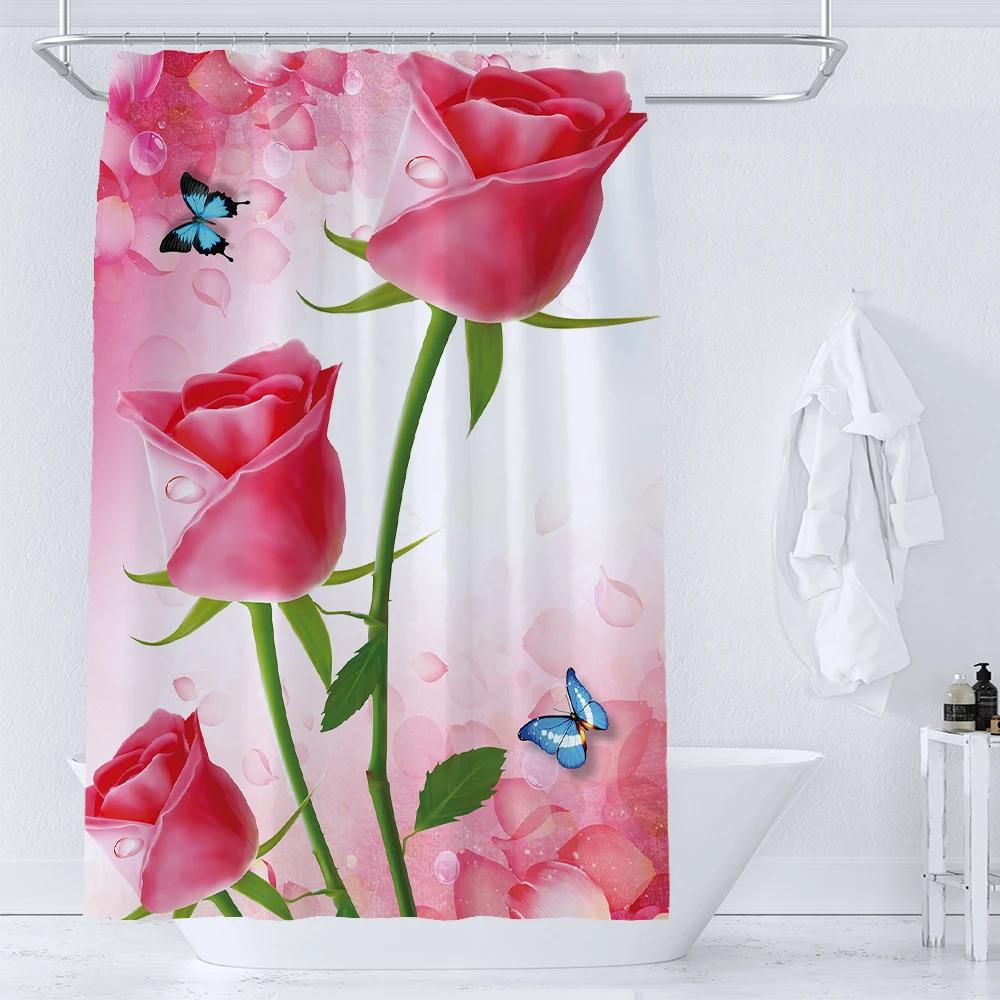 Flowers Pattern Shower Curtains Bath Curtain Waterproof Bathroom 3d Print Decor With Hooks Washable Fabric 180*180 Bath Screen