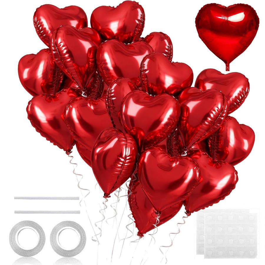 5-30PCS 18 Inches Large Foil Red Heart Shaped Balloons for Valentine's Day Wedding Shower Anniversary Engagement Decoration 5