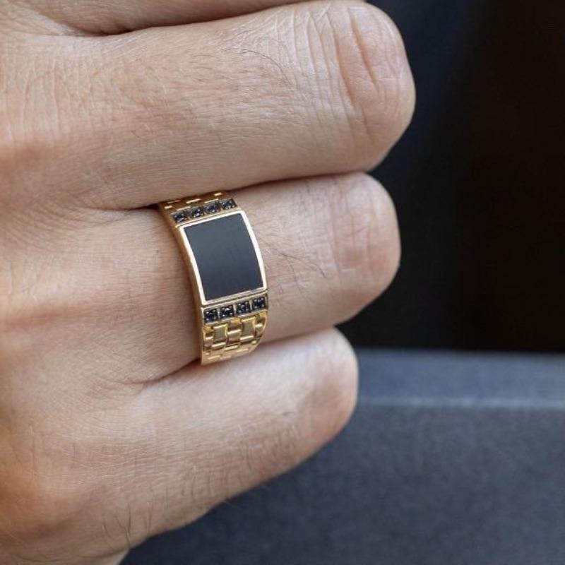 Lyxig Ny Mode Dominerande Förgyllt Herrsmycke, Kreativ Europeisk och Amerikansk Guld Dropp Svart Diamant Herrsmycke