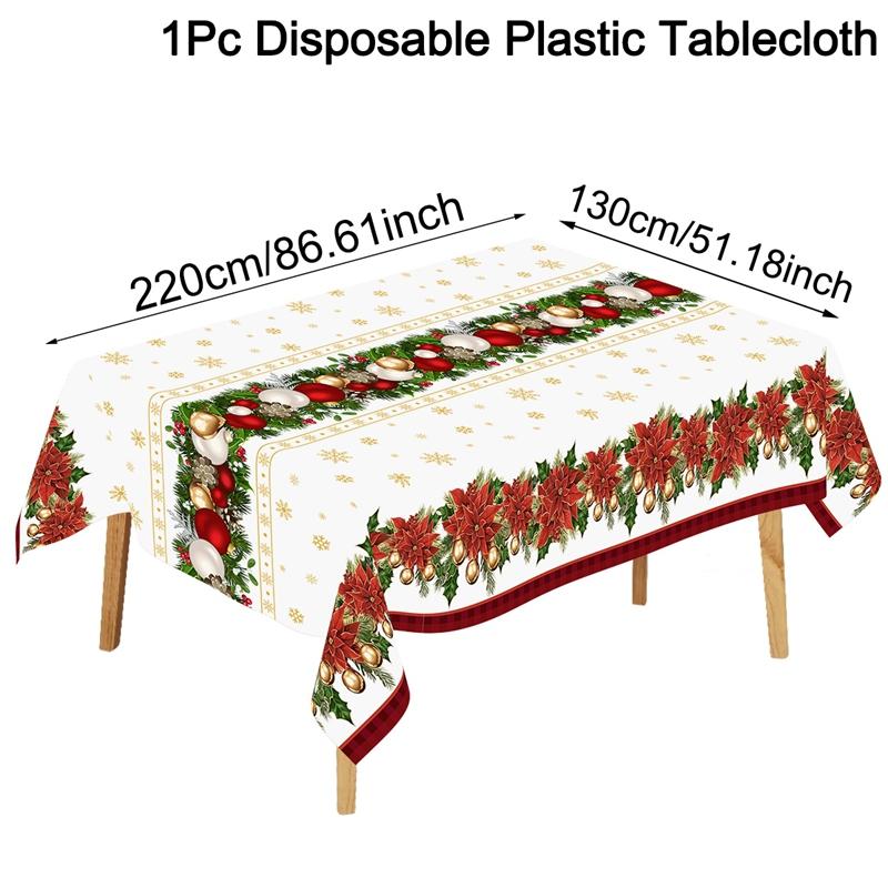 Christmas Tablecloth Holly Poinsettia Xmas Table Cover Christmas Decorations for Home 2026 Navidad Noel Gift New Year Tablecover
