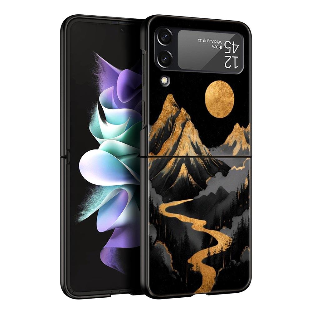 Abstract Mountain Sunrise Line Phone Case For Samsung Galaxy Z Flip3 Flip4 Flip5 Case For Z Flip 3 4 5 6 7 Hard Folding Cover