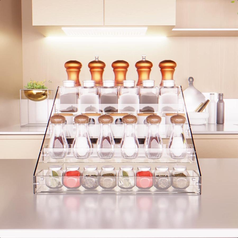

Многоярусная акриловая подставка для специй, 5 ярусов, прозрачный органайзер для специй для шкафа, вертикальная полка для специй, прочный кухонный органайзер для приправ United States