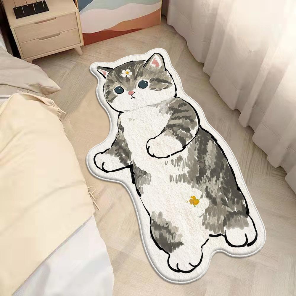Irregular Cartoon Cat Carpet Faux Cashmere Bedside Rug Bedroom Area Rugs for Sofa Coffee Table
