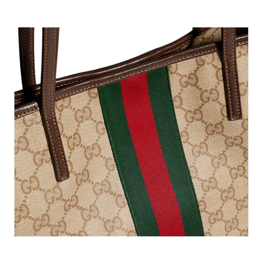 Gucci Tribeca GG Red Green Web Tote Bag Coated Canvas Shoulder Bag Large Women tote bag Dark-Brown 874745-FAF79-8547
