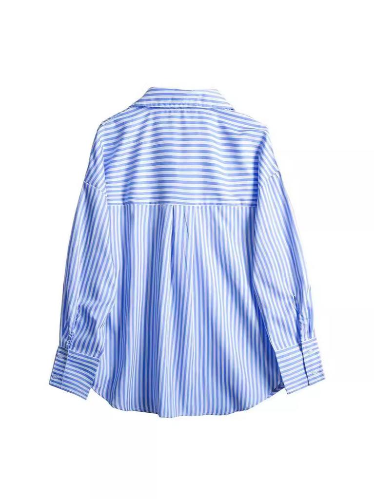 ZA Summer New Loose Commuting Versatile Sunscreen Pure Cotton Striped Long-sleeved Poplin Shirt 1187191 111