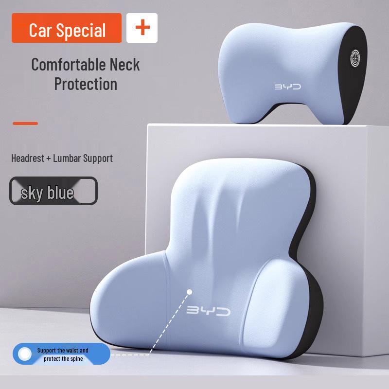 Příslušenství pro vozy BYD: Opěrky hlavy, Bederní opěrky, Polštářky a Chrániče krku pro modely Qin Plus, Song Pro, Seagull, Seal, Han.
