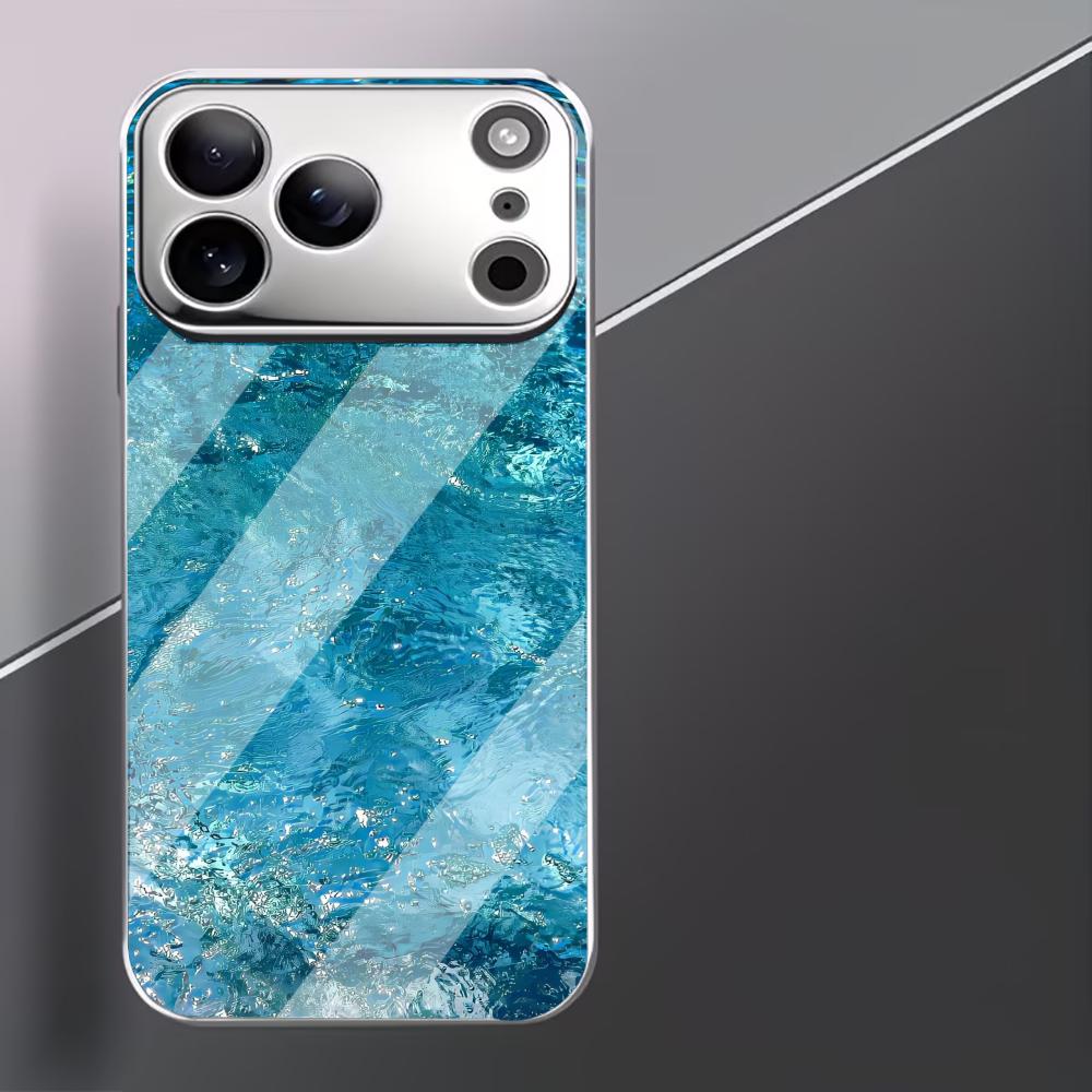 Seawater High-end Phone Case Electroplated Glass TPU PhoneCase for iPhone 17 16 15 14 13 12 11pm Pro Plus Dropresistant