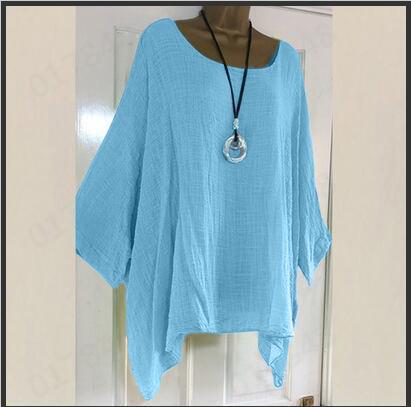 

Women s Printed Stand-up Collar Ramie Shirt Top L синий